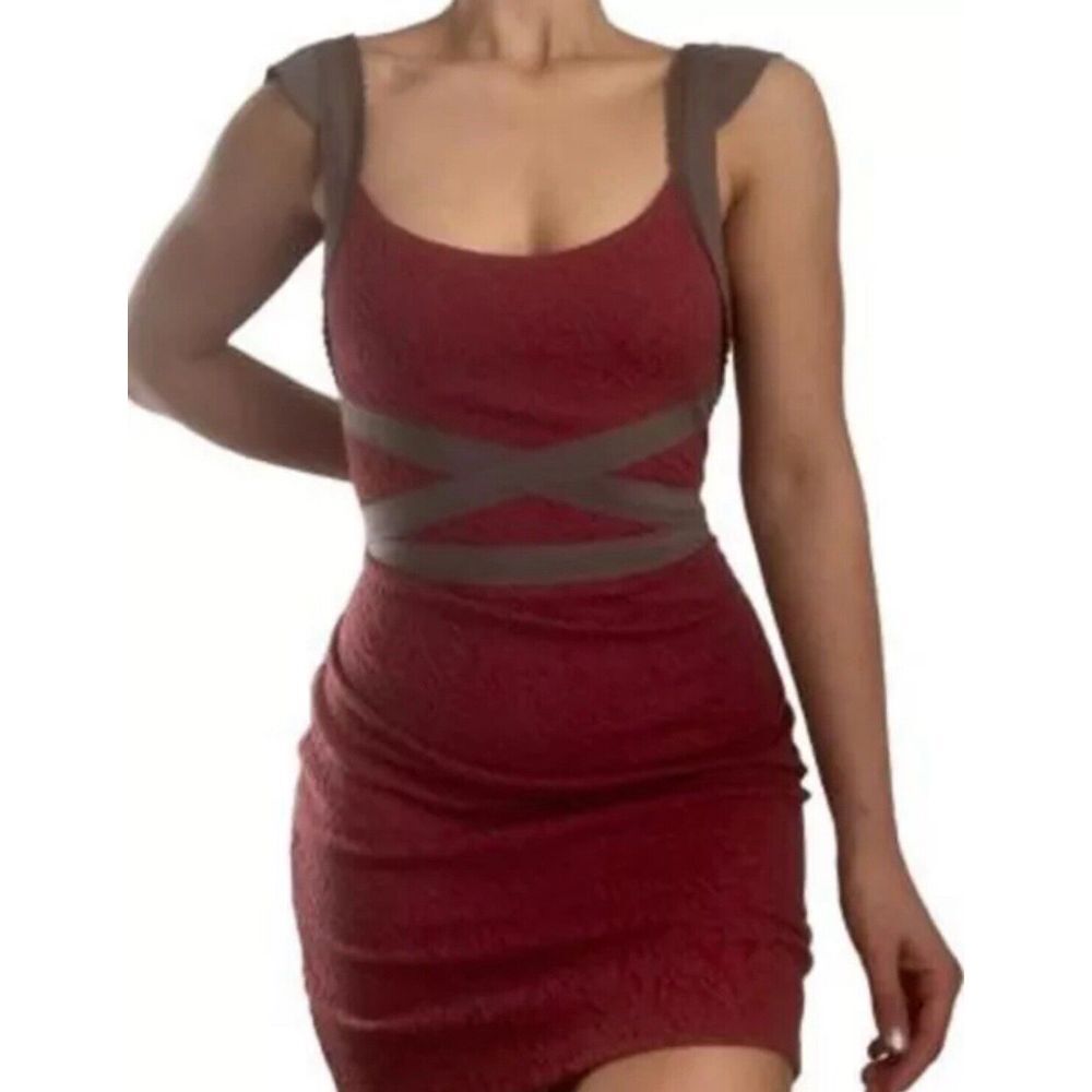 FREE PEOPLE Women's Size Medium CROSS MY HEART Open Back‎ Mini Bodycon Dress Red